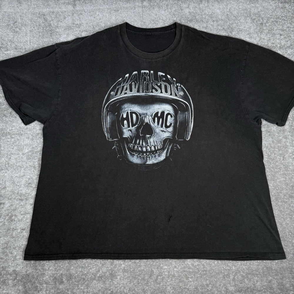 Harley-Davidson T-Shirt Men's‎ XXL Black Skull Helmet Huntsville AL *Flaws*